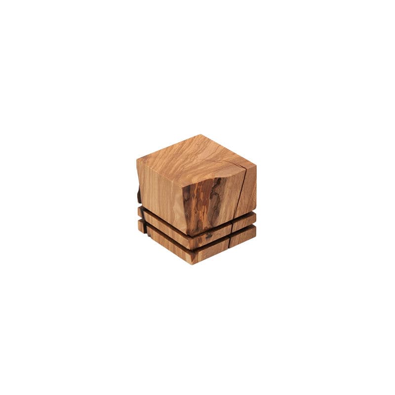 Natural Olive Ornate Cube Plinth (Medium)